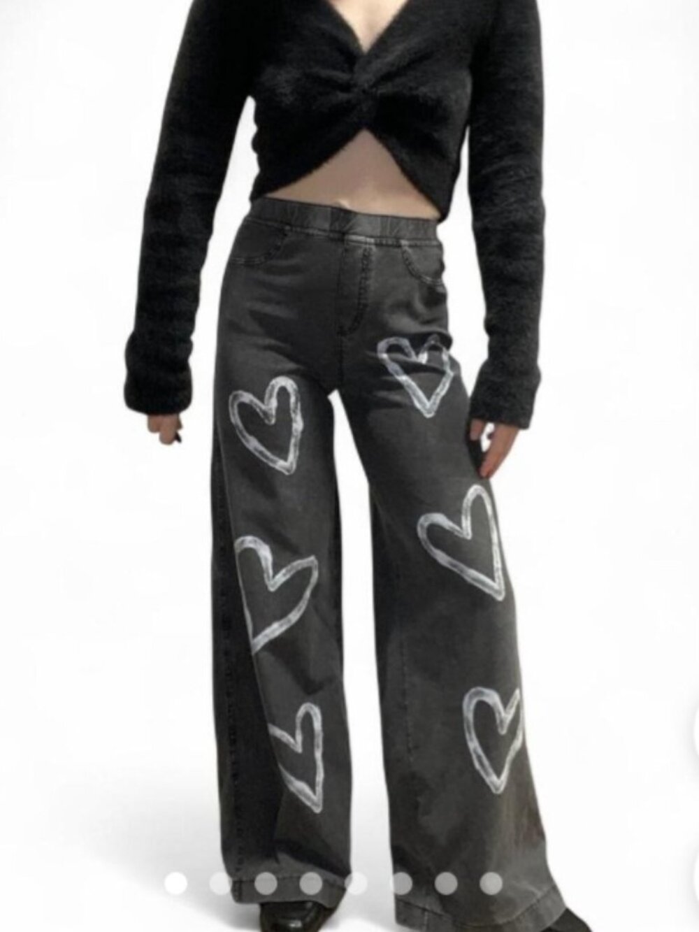 H&M WIDE LEG SOFT STRETCH DENIM HEART PRINT PANTS SIZE 18 (13-14Y)